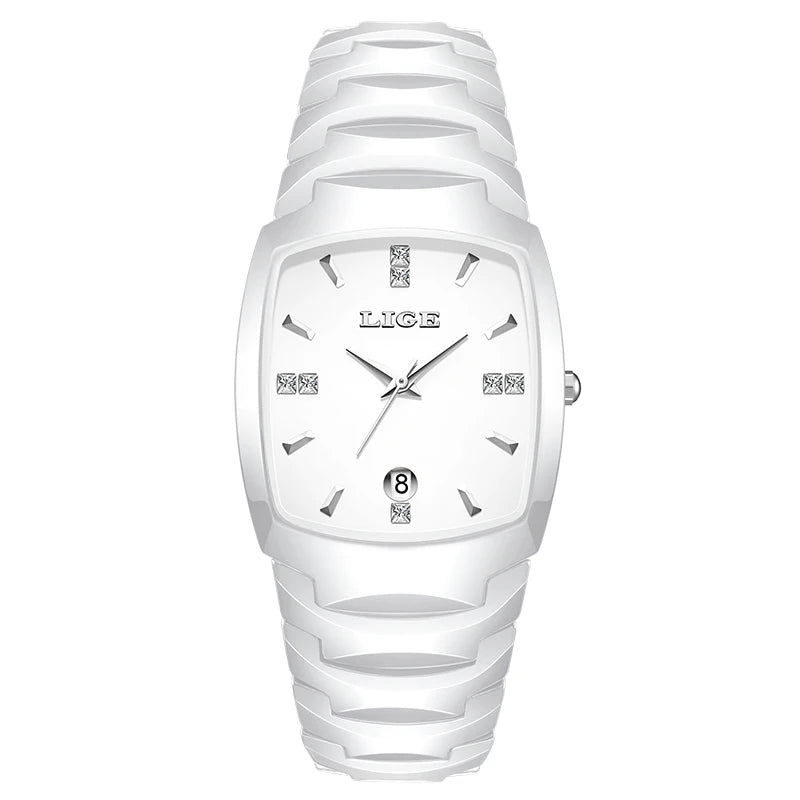 Women's Tonneau Crystal Marker Bracelet Watch — White / Silver-Tone Accents — BandsCo Straps