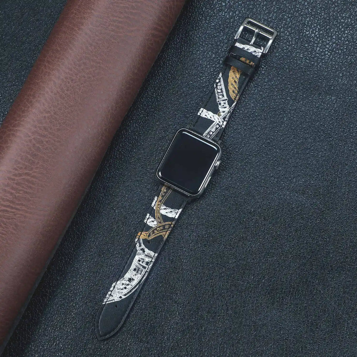 Fabric Apple Watch Strap - Solid, Two-Tone & Printed in Black Geometric Print