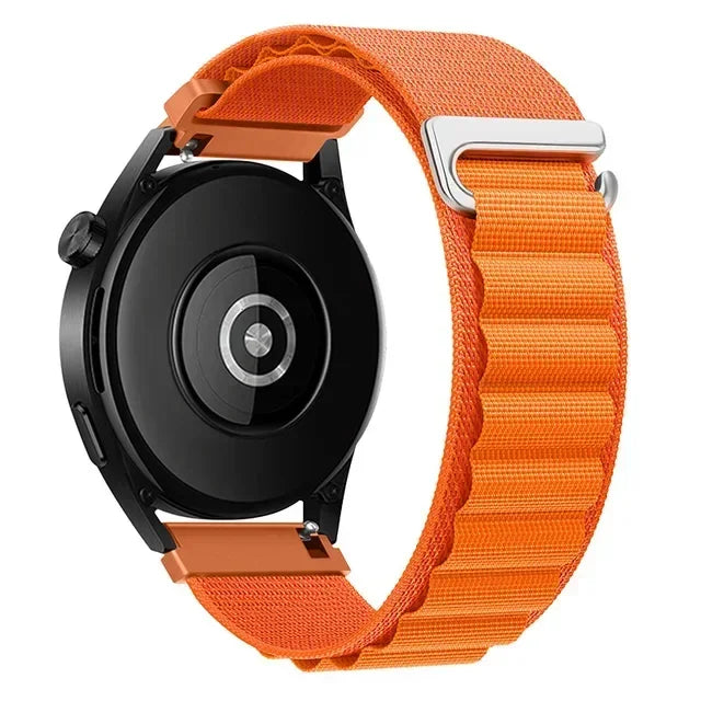 OnePlus Smartwatch Alpine Loop Nylon Band Adjustable Sport Strap in orange, showcasing its soft elastic fabric and durable design.