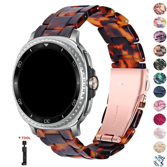 Samsung Galaxy Resin Link Watch Band - Tortoise Women Watch8/Watch8 Classic/Watch9 Ultra/Ultra2 on smartwatch.