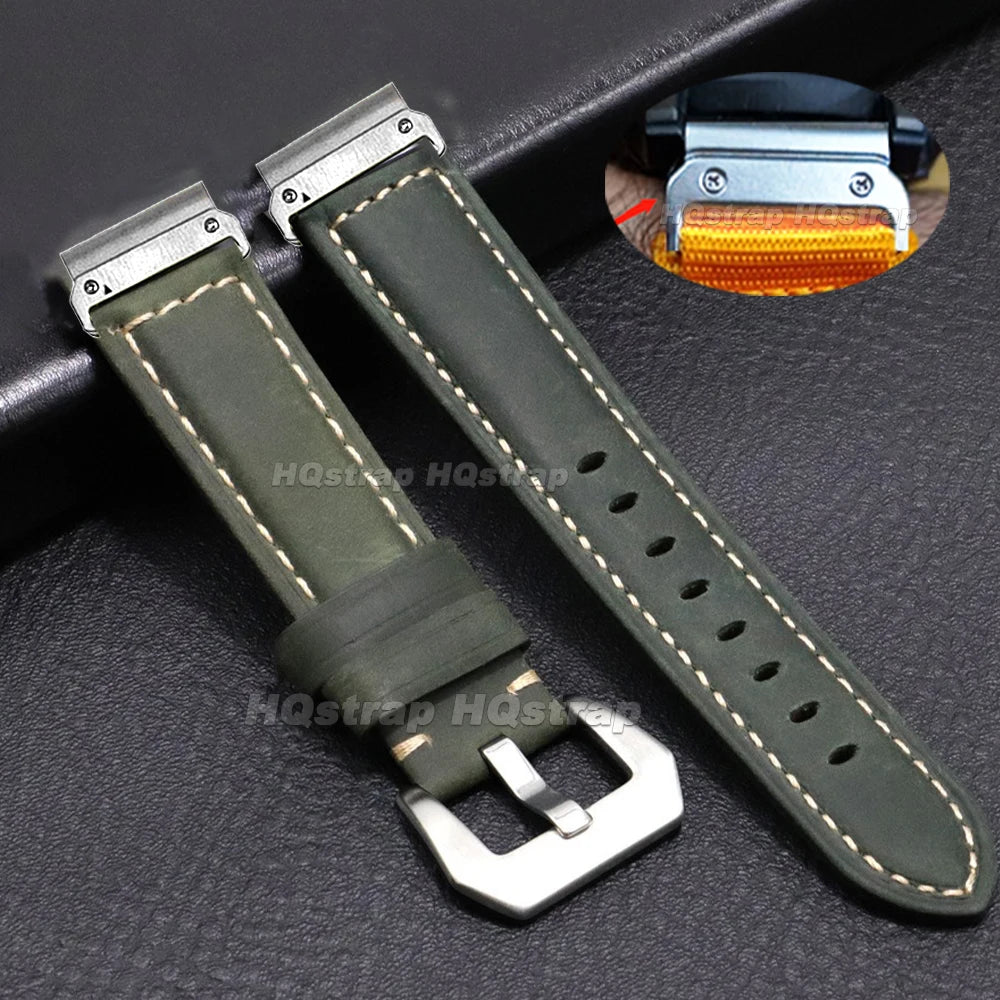 Garmin QuickFit Vintage Leather Band in Olive Green / Silver