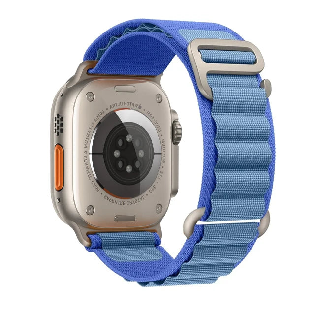 Alpine Style Nylon Apple Watch Loop with Metal Hook in Blue