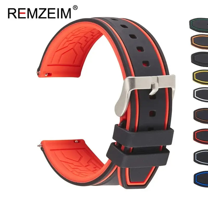 Suunto Two-Tone Silicone Band with Edge Stripes - Black / Red with color previews