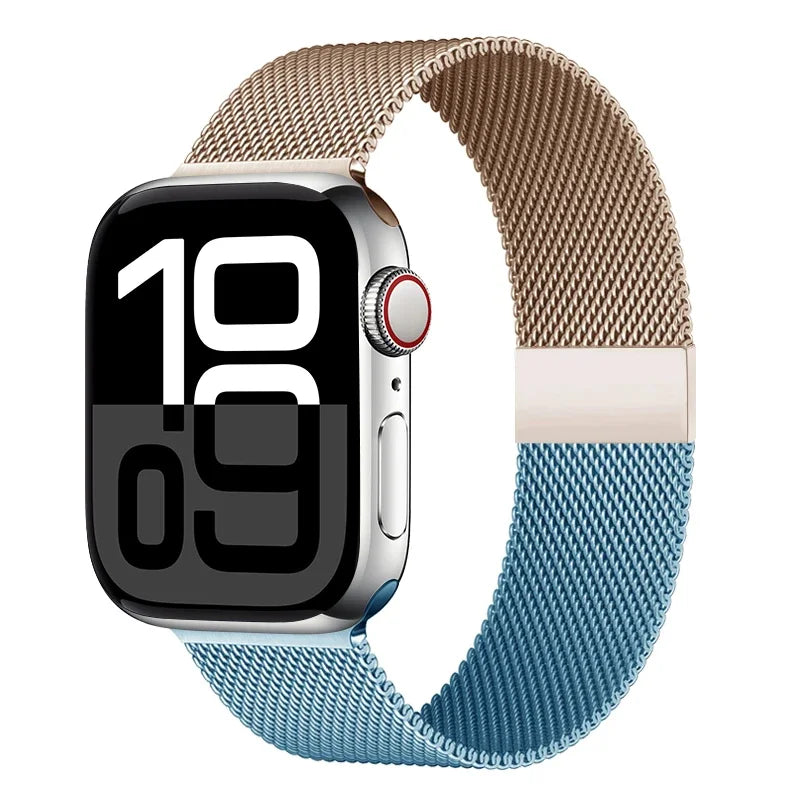 Colorful Milanese Mesh Apple Watch Band in Champagne / Blue