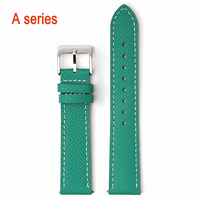 Garmin Epsom Leather Band in Green, White Stitching with Silver Buckle