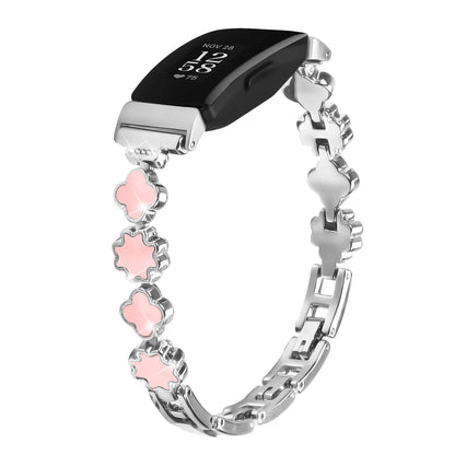 Silver / Pink Fitbit Inspire 2, Inspire HR and Ace 3 Clover Link Bracelet Band