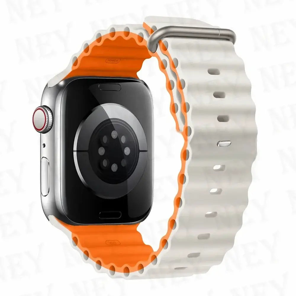 Ivory / Orange tubular silicone Apple Watch band