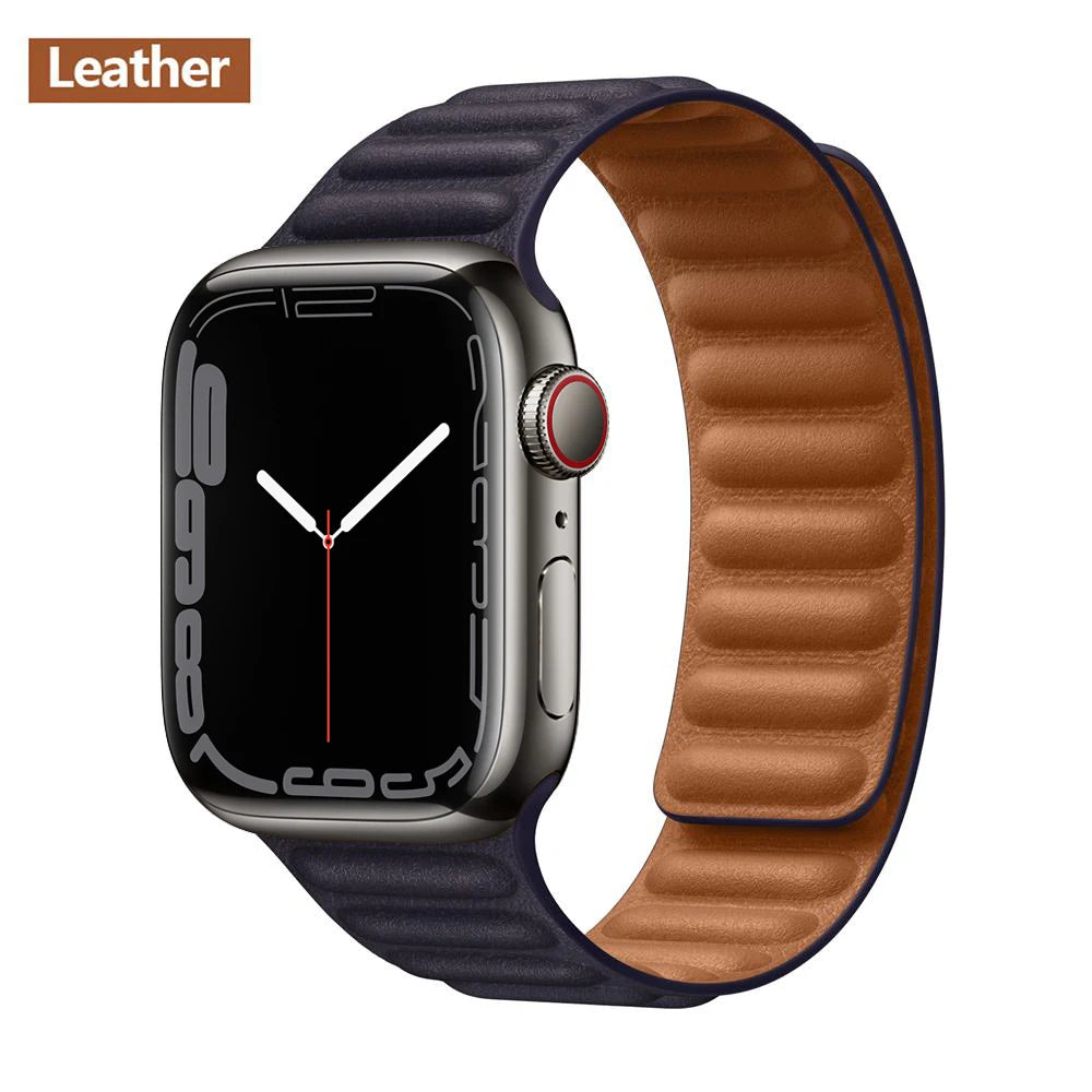 Magnetic Apple Watch Link Band - Leather & Silicone in Leather / Ink Purple