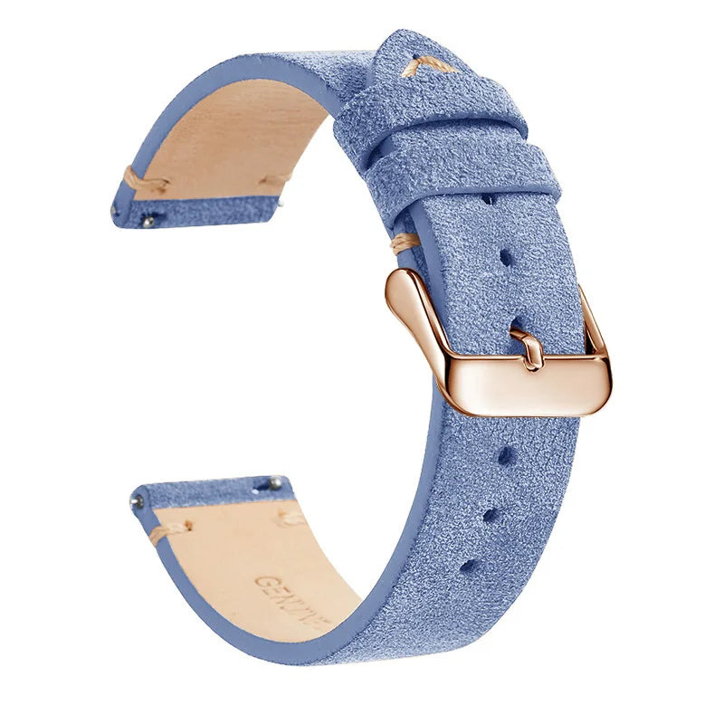 Polar Suede Leather Band with Buckle Color Options — Denim Blue / Rose Gold Buckle