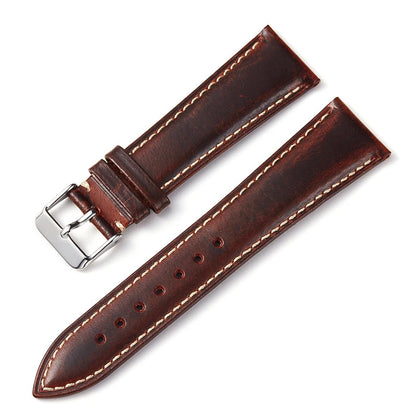 Polar Oil-Waxed Leather Band with Contrast Stitching — Dark Red