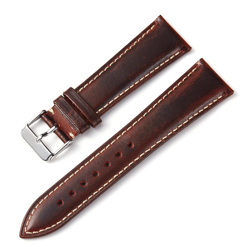 Polar Oil-Waxed Leather Band with Contrast Stitching — Dark Red