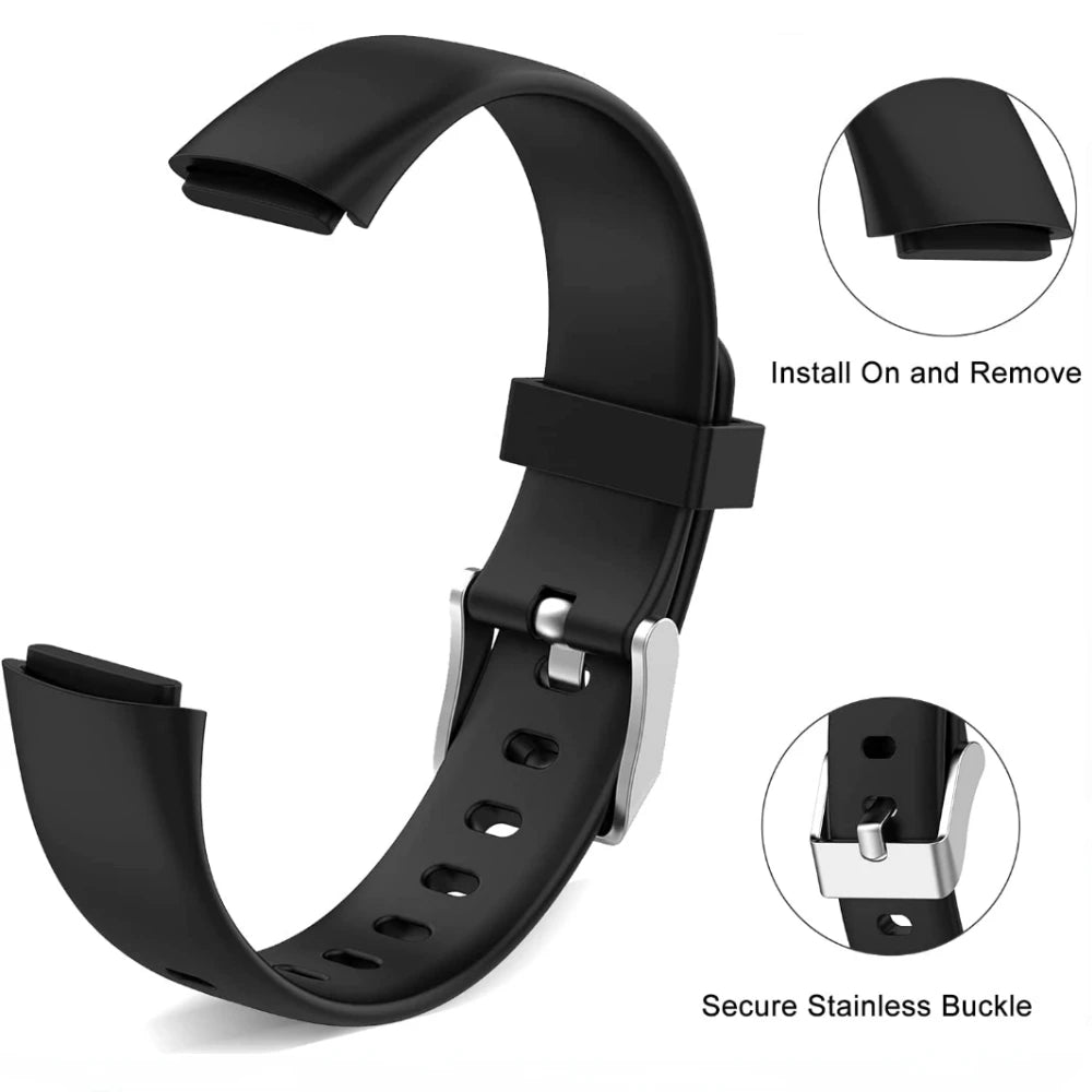 Fitbit Luxe Bands - Solid Silicone, Perforated & Metal - Black solid silicone buckle details