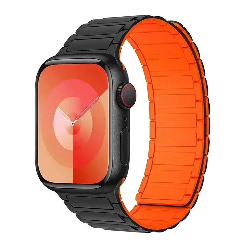 Black / Orange segmented silicone Apple Watch band