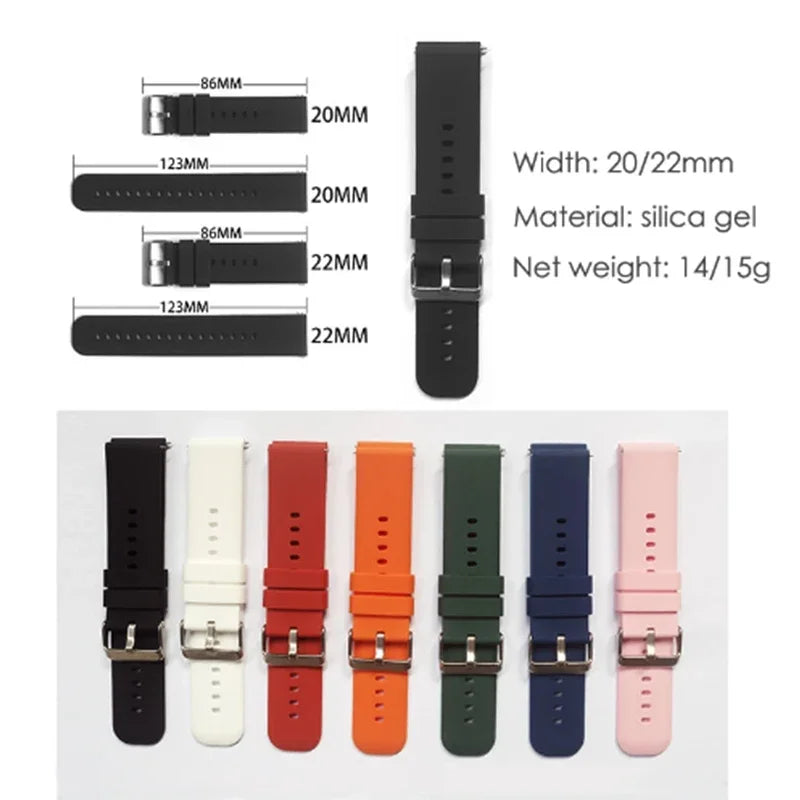 COROS Smooth Silicone Watch Band with Pin Buckle - Band dimensions and color selection