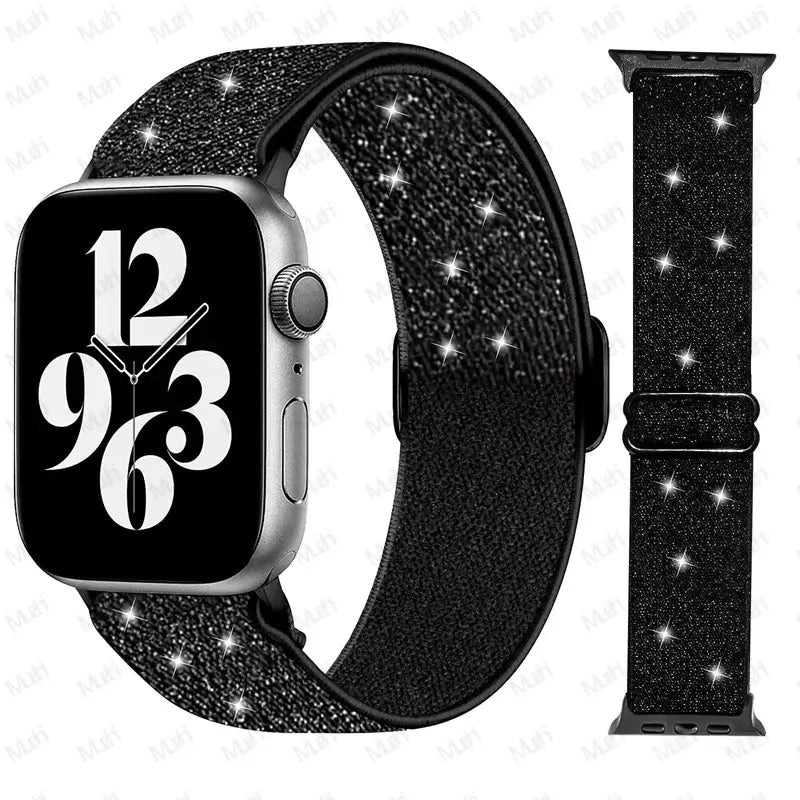 Black Shimmer adjustable stretch nylon Apple Watch band