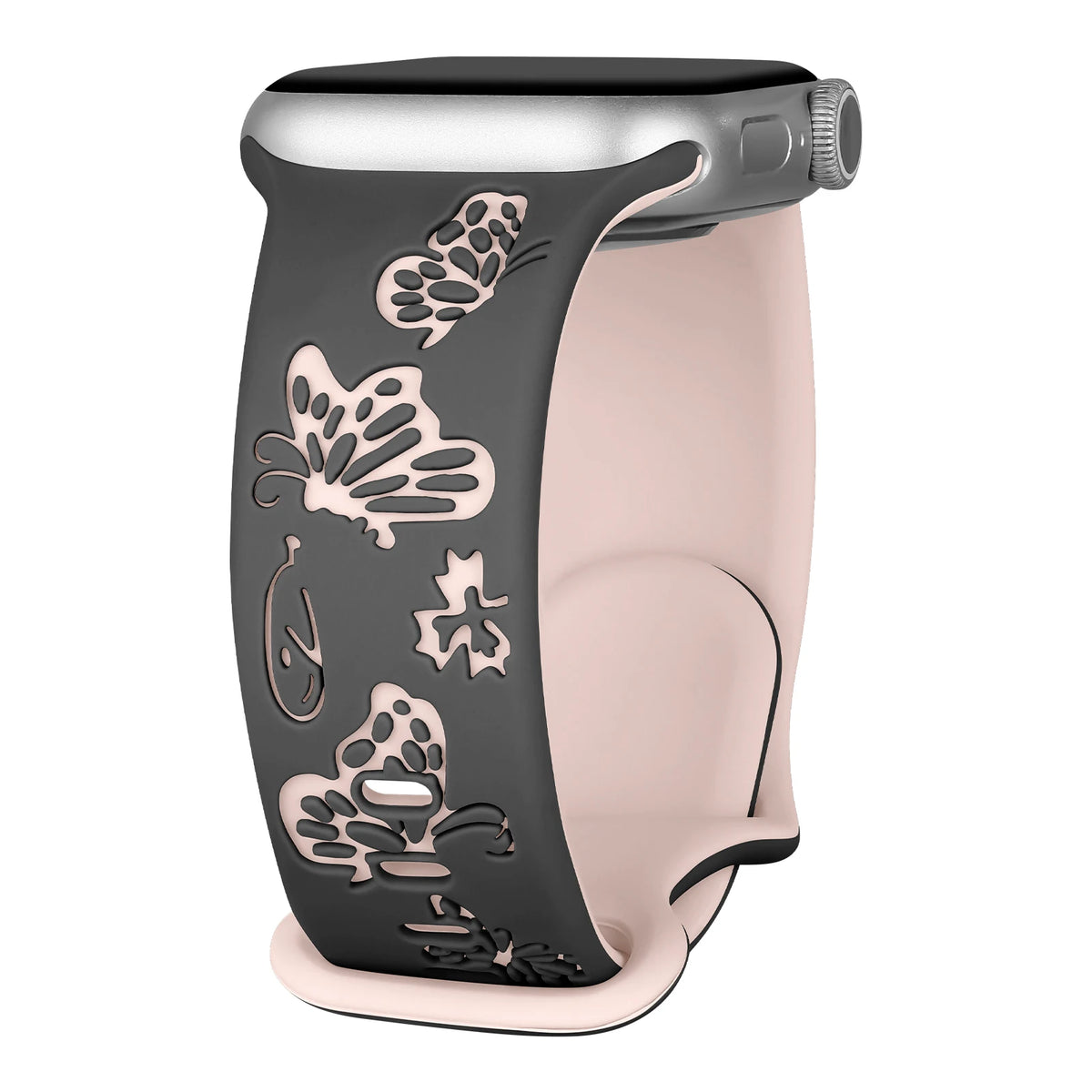 Two-Tone Butterfly Silicone Apple Watch Band in Charcoal / Pink