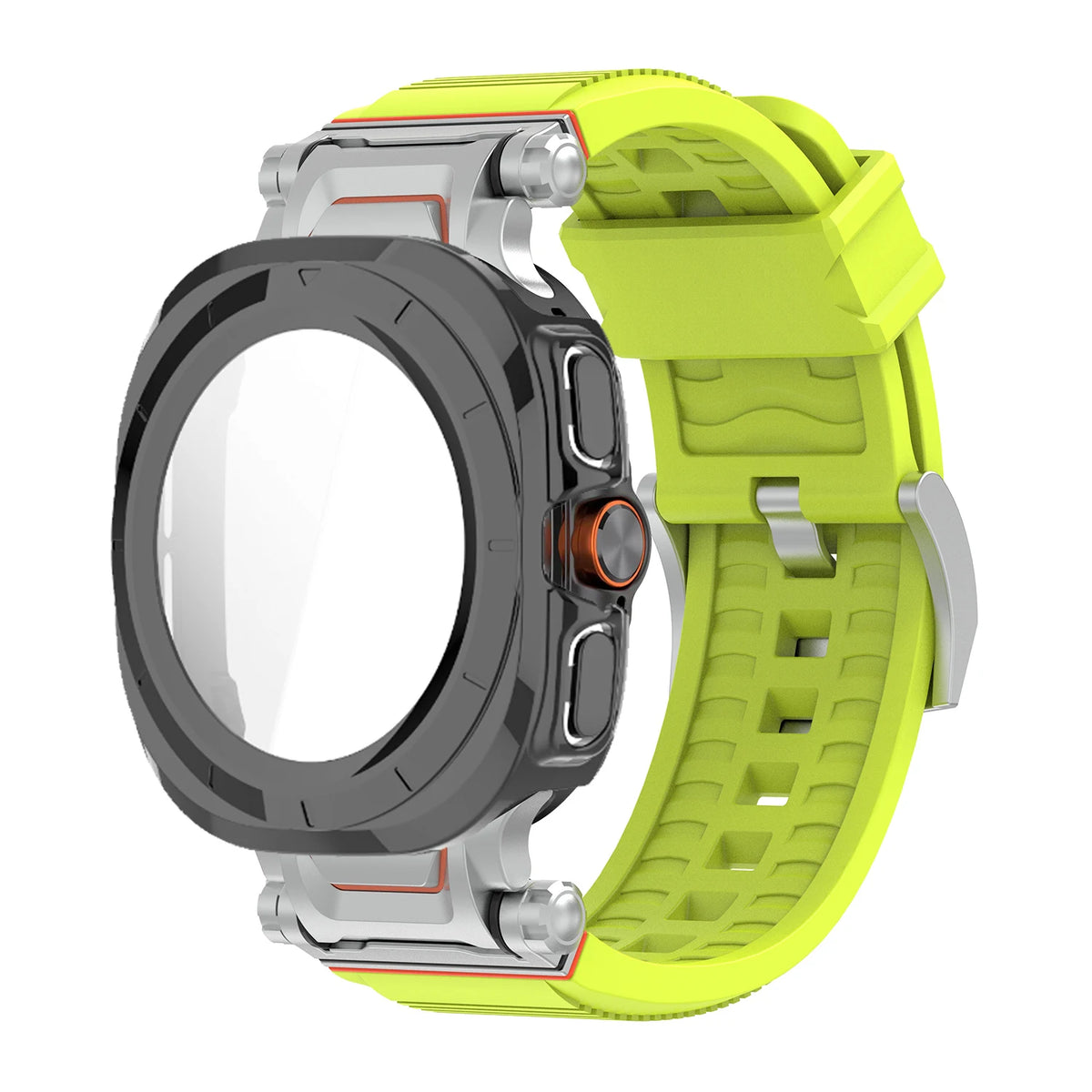 Samsung Galaxy Ultra/Ultra2 Silicone Sport Watch Band - Acrylic Case in BK Fluorescent color with dial diameter for Ultra and Ultra2 models.