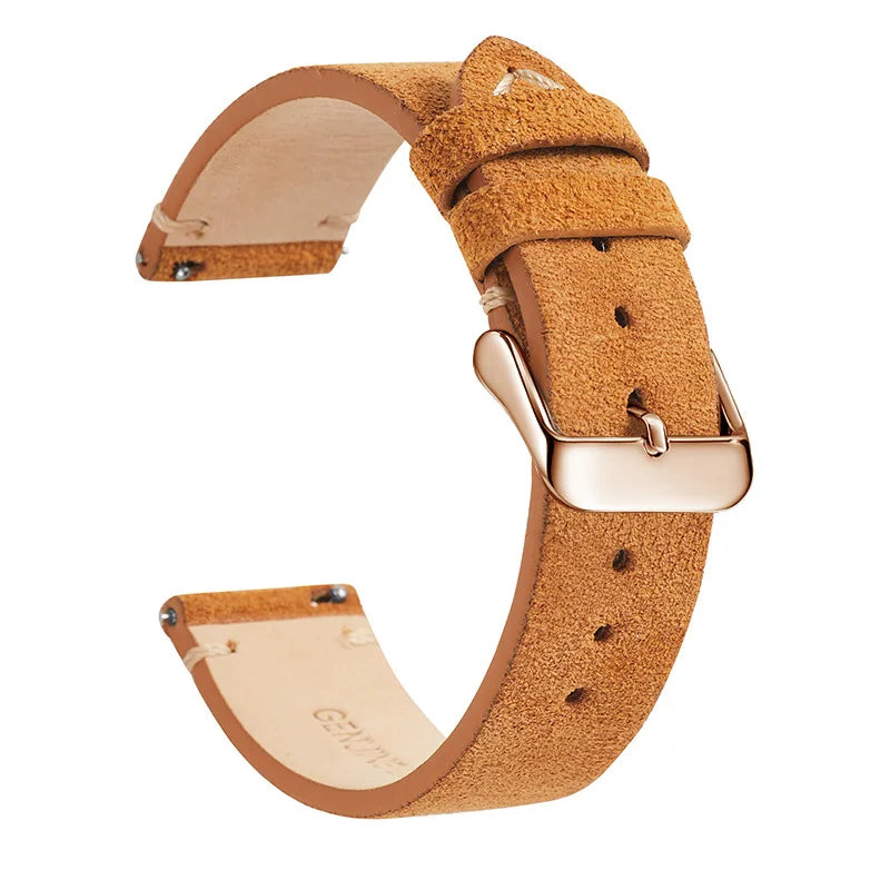 OnePlus Leather Quick Release Watch Band Strap for Smartwatch in tan suede with silver buckle and adjustable fit.