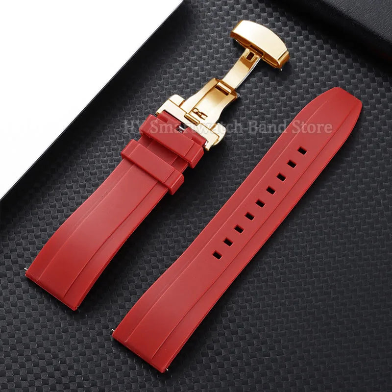 Garmin Silicone Butterfly Clasp Band in Red with Gold Clasp