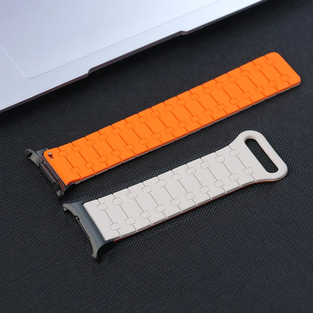 Samsung Galaxy Silicone Link Watch Band – Magnetic for Ultra/Ultra2/Watch8/Watch8 Classic/Watch9 in B-starlight orange color.