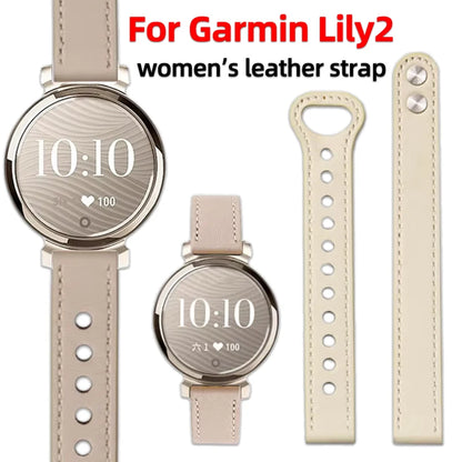 Garmin Lily 2 Slim Leather Band in off white and beige