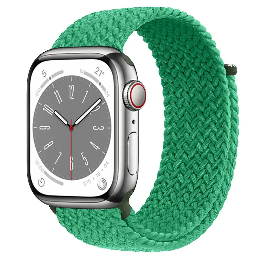Emerald Green braided nylon Apple Watch band with hook-and-loop closure