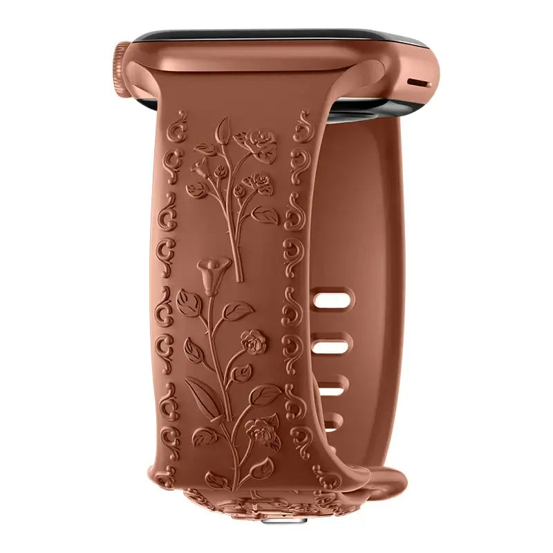 Cognac botanical engraved silicone Apple Watch band