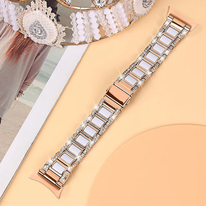 Rose Gold / White Google Pixel Watch 5, 4 and 3 41mm Resin Inlay Link Bracelet Band