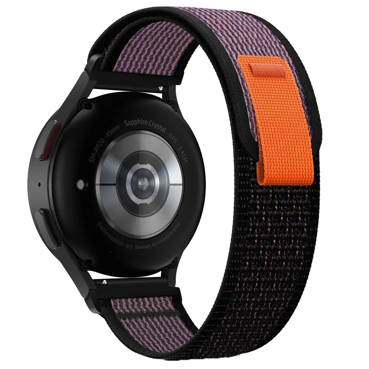 Motorola Moto Nylon Trail Loop Watch Band with Pull Tab — Black / Mauve