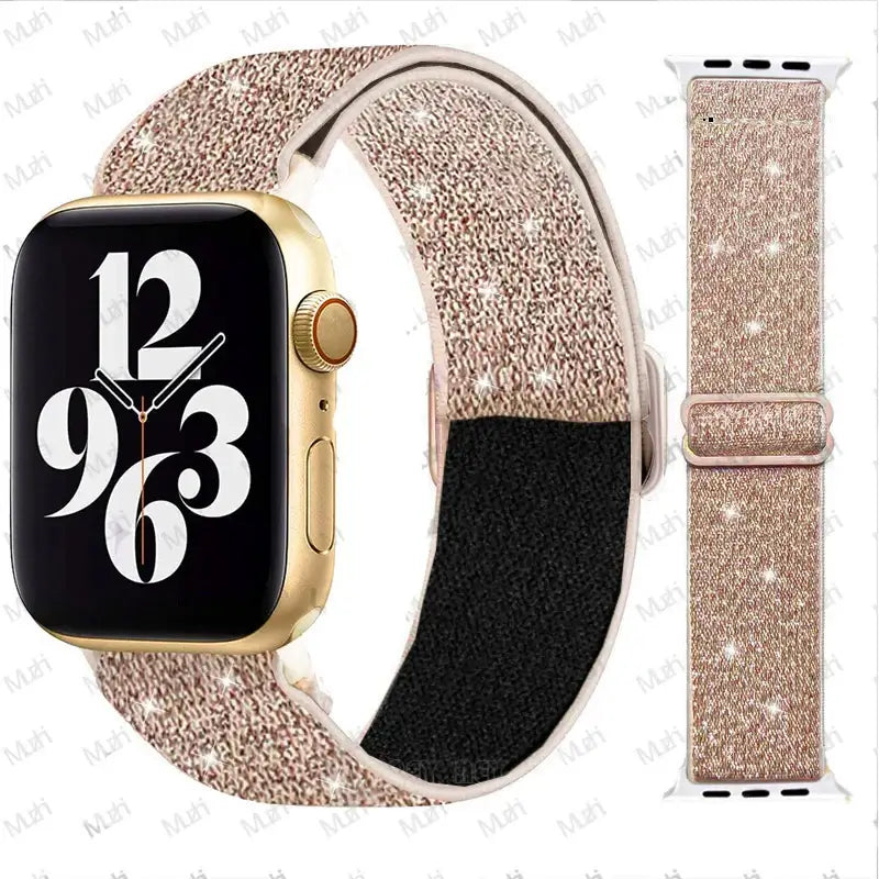 Rose Gold Shimmer adjustable stretch nylon Apple Watch band