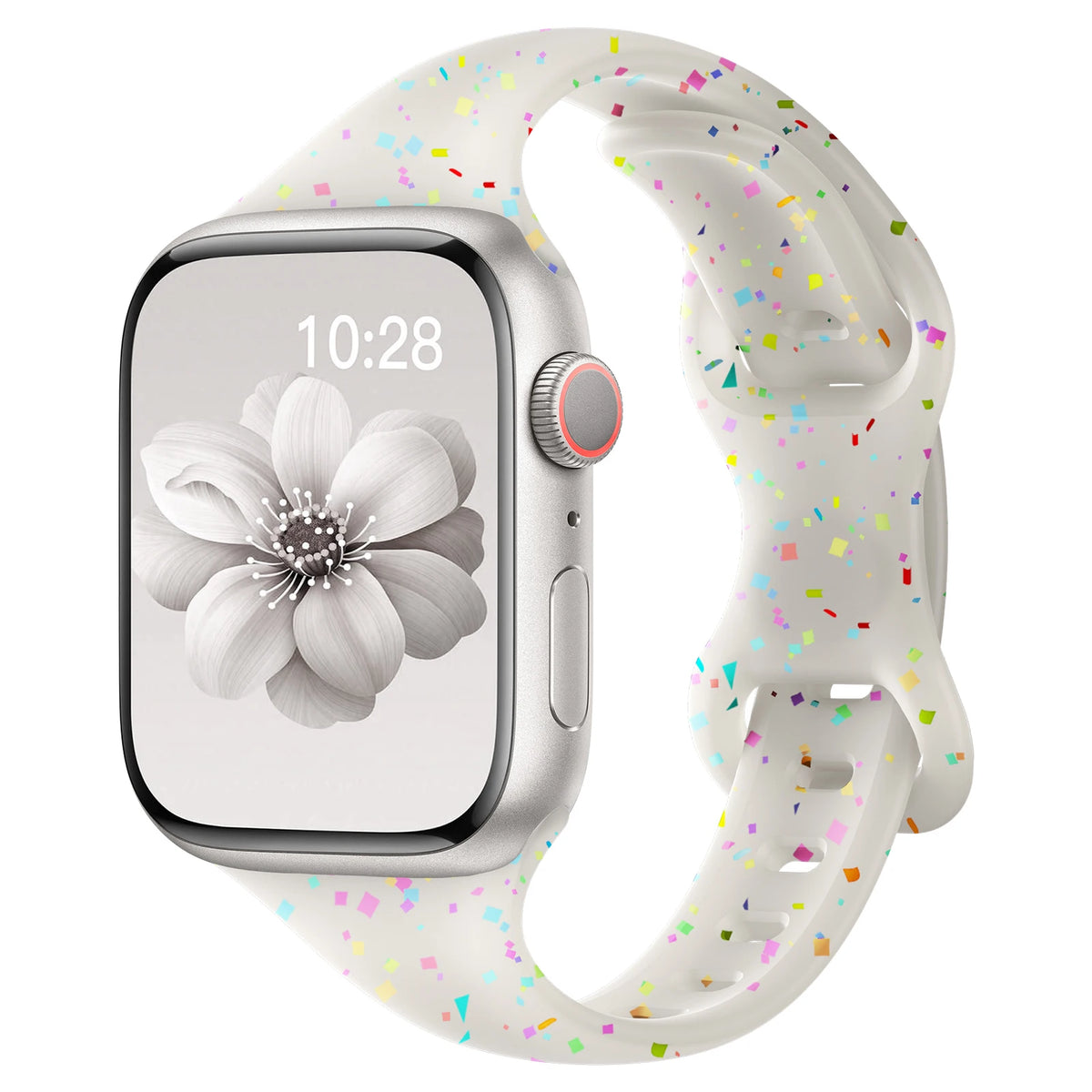 Confetti Speckle Slim Silicone Apple Watch Band in Translucent Clear