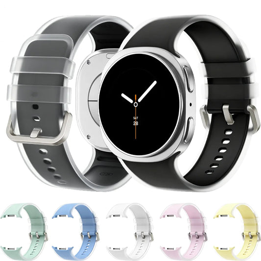 Samsung Galaxy Jelly Silicone Watch Band – For Watch8/Watch8 Classic/Watch9 with various color options displayed.