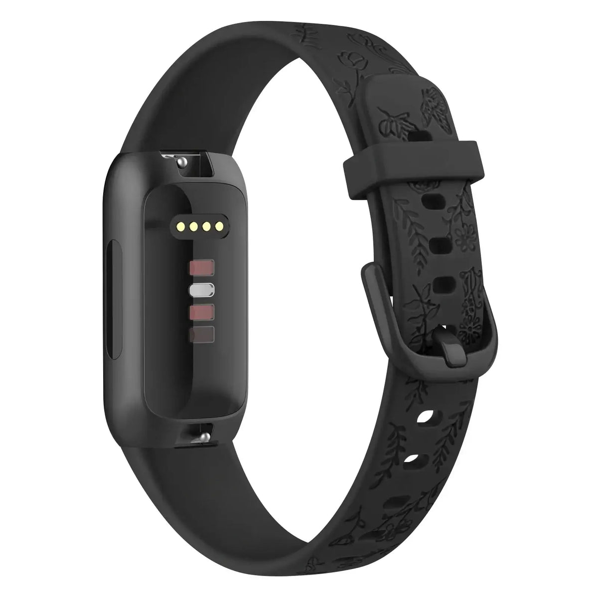 Fitbit Inspire 3 Floral-Engraved Silicone Band - Black