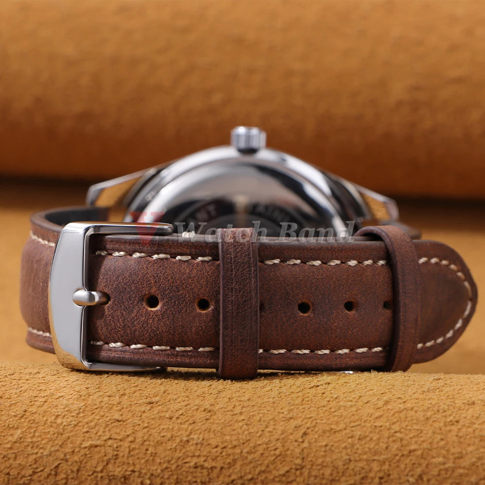 Garmin Vintage Stitched Leather Band in dark brown on a watch