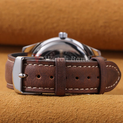 Garmin Vintage Stitched Leather Band in dark brown on a watch