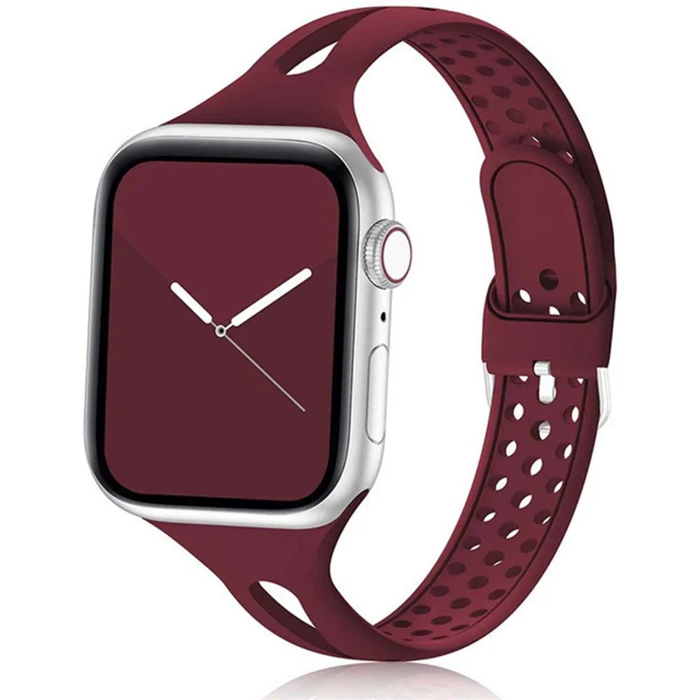 Slim Perforated Silicone Apple Watch Band in Burgundy