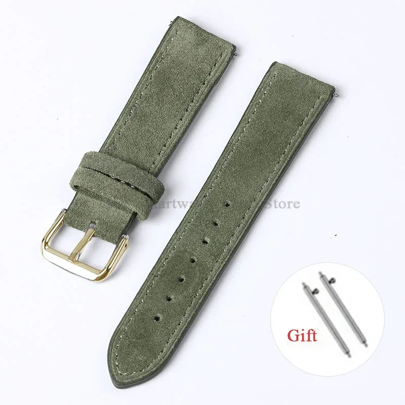 Polar Suede Leather Band with Buckle Options — Olive Green / Gold Buckle