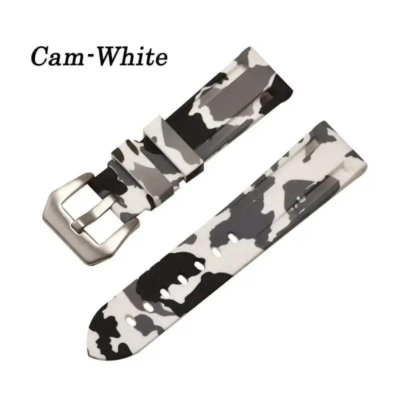 Camouflage Silicone Buckle Band in White Camo / Silver Buckle for compatible Huawei watches