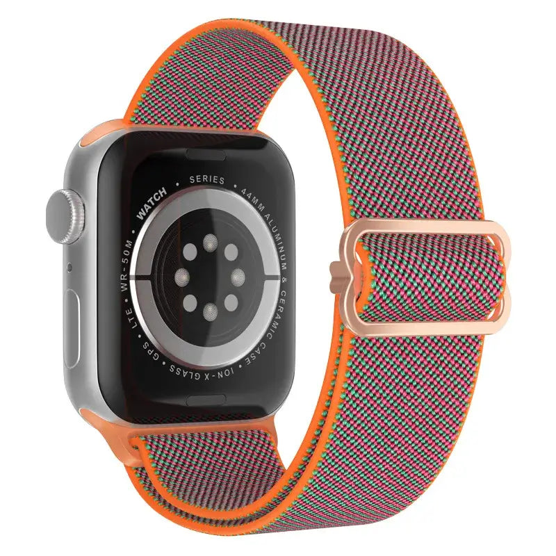Teal / Orange adjustable stretch nylon Apple Watch band