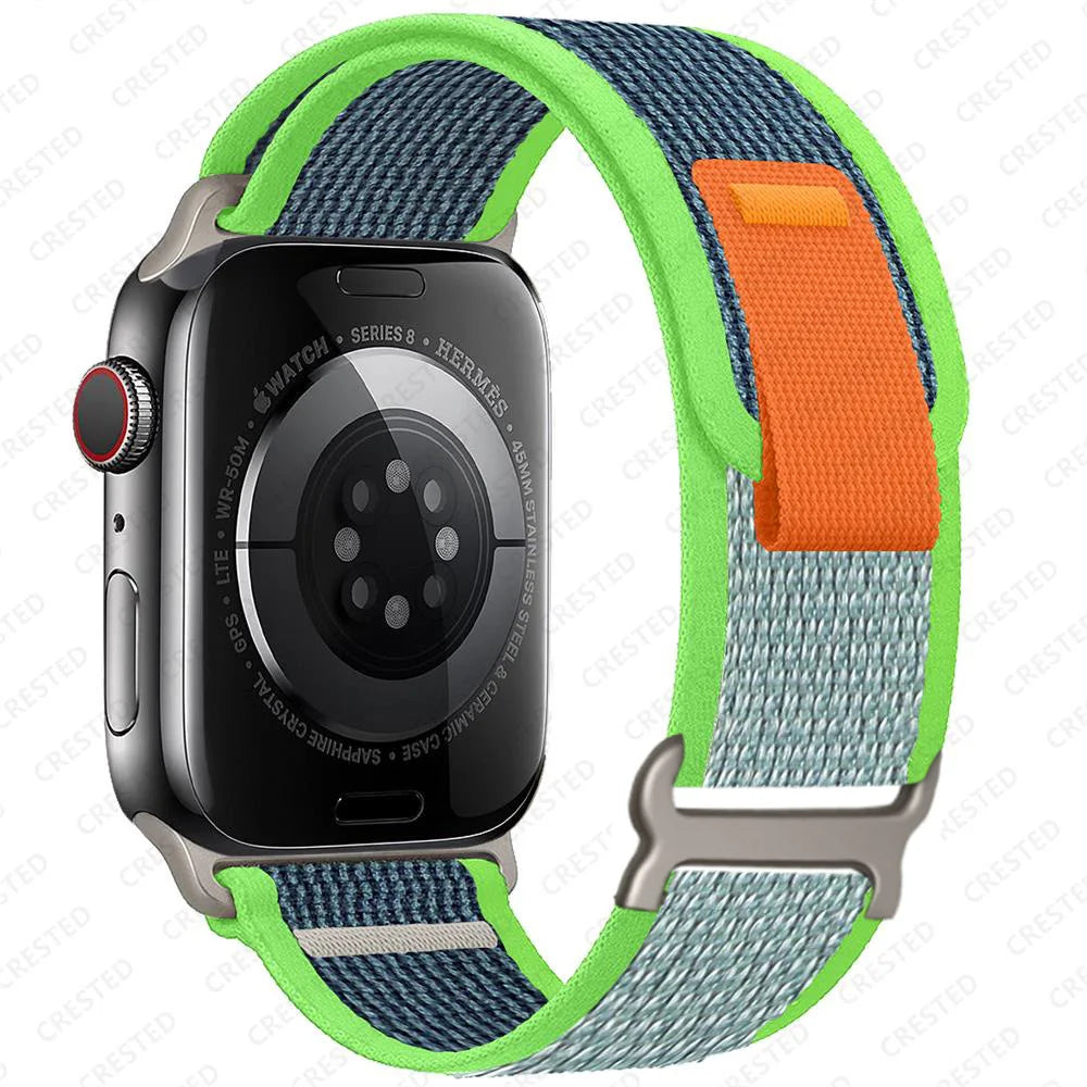 Two-Tone Nylon Apple Watch Trail Loop with Pull Tab in Blue / Lime