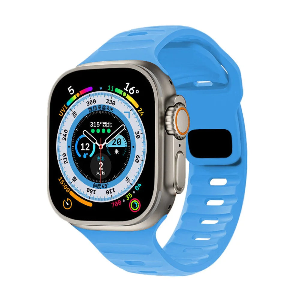 Slotted Silicone Apple Watch Band with Metal Buckle in Sky Blue