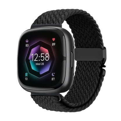Black Fitbit Versa 4, Versa 3, Sense 2 and Sense Braided Band, Parachute Clip