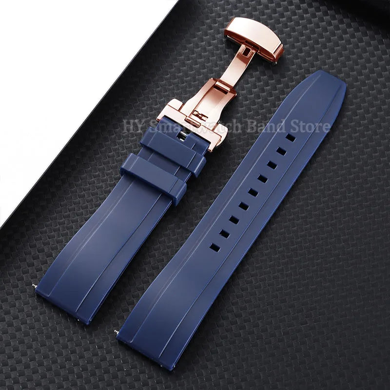 Garmin Silicone Butterfly Clasp Band in Navy Blue with Rose Gold Clasp