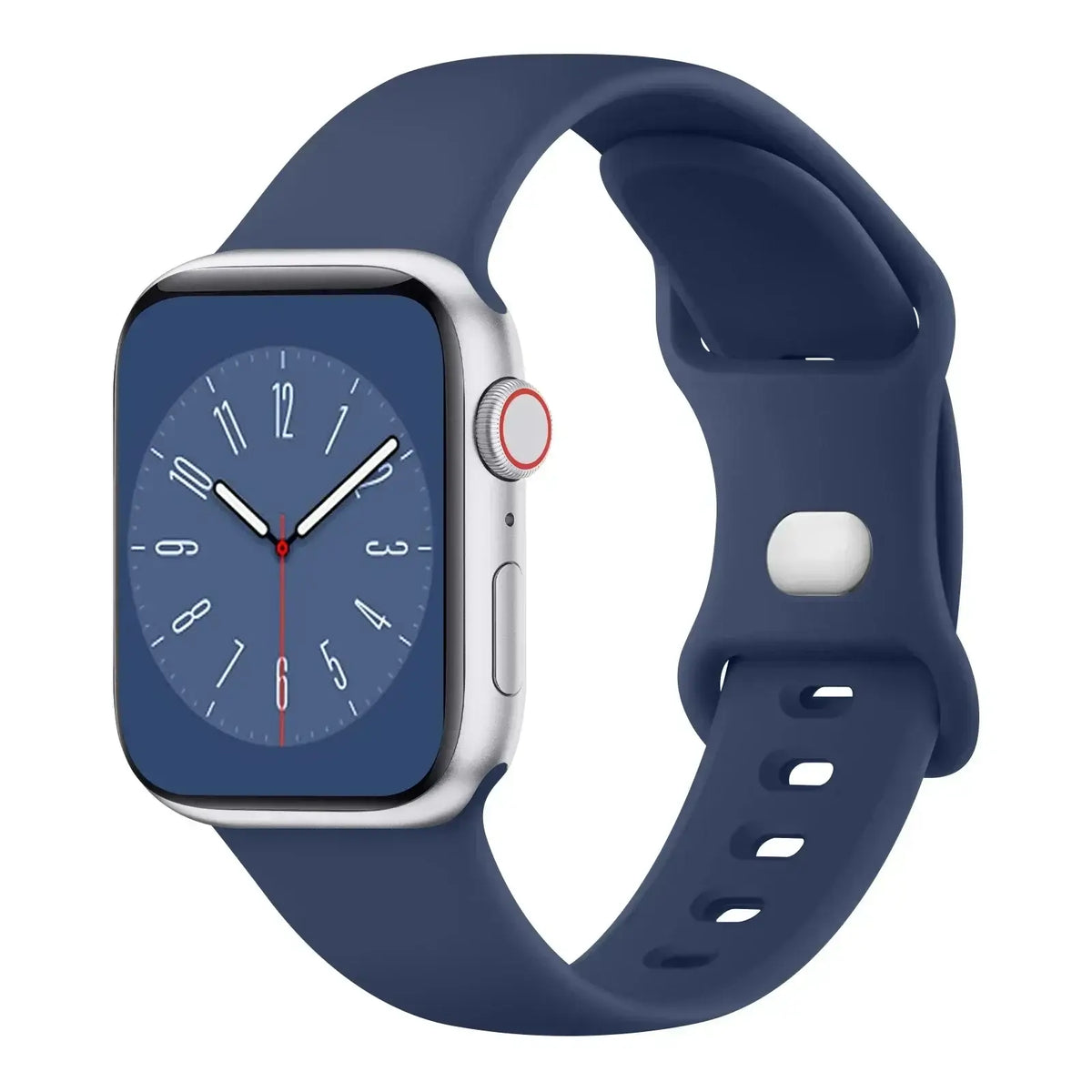 Navy Blue slim silicone Apple Watch band with pin-and-tuck fastening