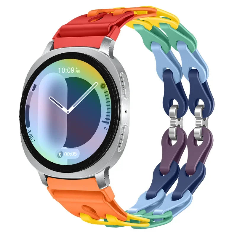 Samsung Galaxy Silicone Chain Watch Band – Watch8/Watch8 Classic/Watch9/Ultra/Ultra2 Multi in colorful chain design.