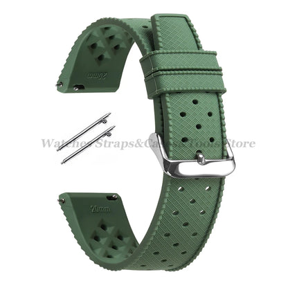 Garmin 18/20/22mm Quick Release Tropic-Style Silicone Band in Green with Silver Buckle