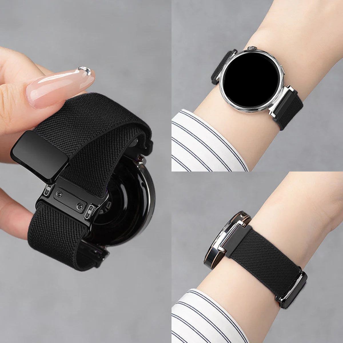 Black Garmin 18/20/22mm Quick Release Woven Nylon Magnetic Band