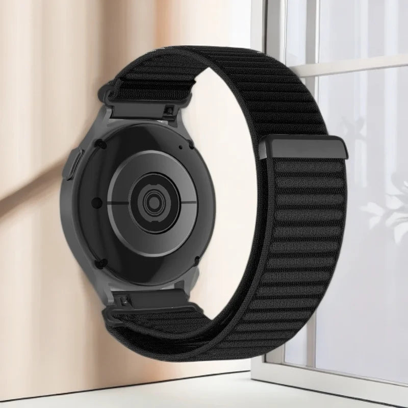 OnePlus Smartwatch Nylon Band Adjustable Velcro Sport Strap Bracelet on a smartwatch seen from the back.