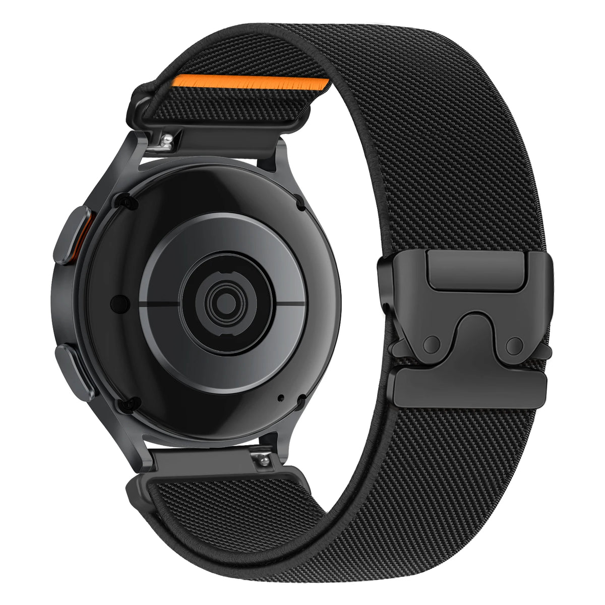 OnePlus Watch Band Sport Fabric Solo Loop Strap Bracelet Replacement on black watch with orange accents.