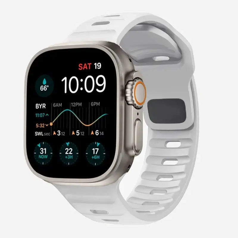 White slotted silicone Apple Watch sport band